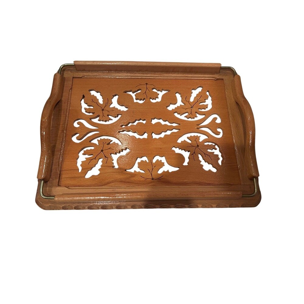 Vintage Wooden Serving Tray Wooden Serving Tray with Ornate Cutout Design